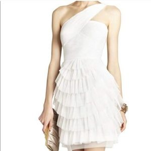 bcbgmaxazria white one-shoulder dress